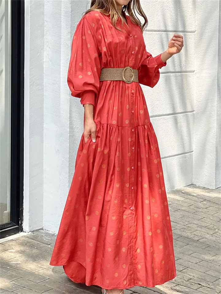 Slim Fit Loose Women's Polka Dot Print Long Dress