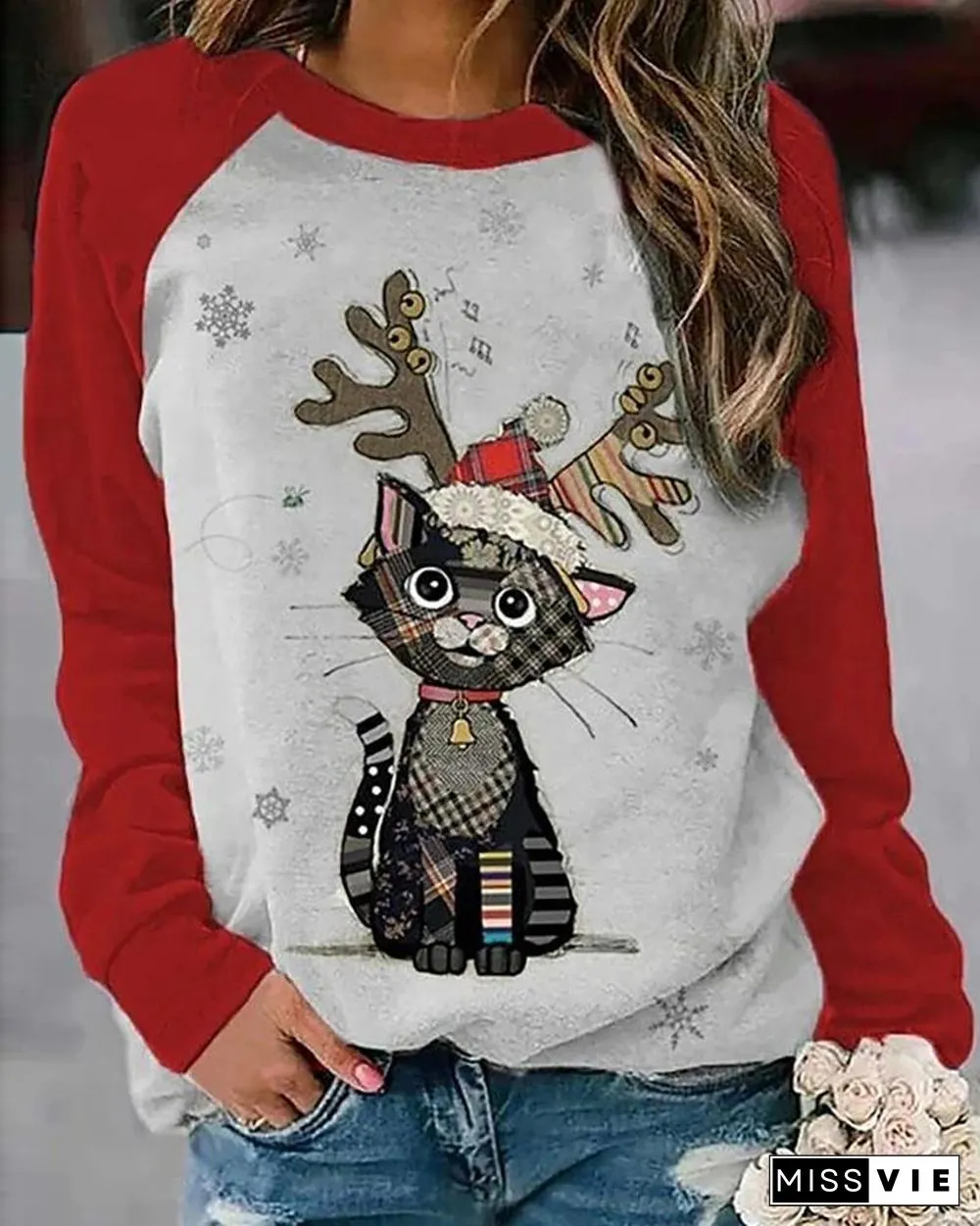 Christmas Animal Print Long Sleeve Top P10792