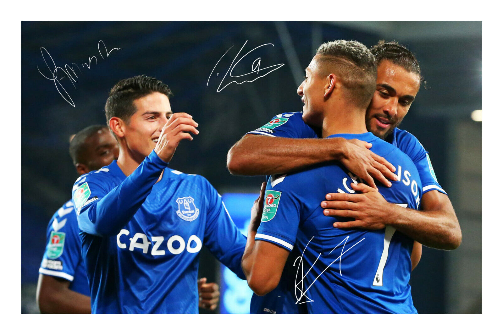 Dominic Calvert-Lewin Richarlison James Rodriguez Signed A4 Photo Poster painting Print Everton