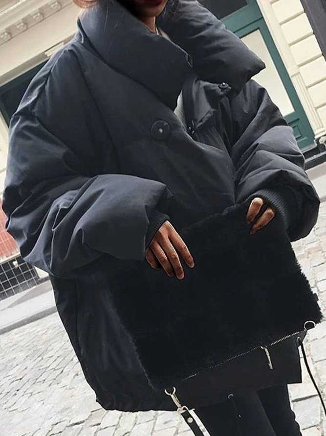 Black Simple Loosen High Neck Outerwear | IFYHOME