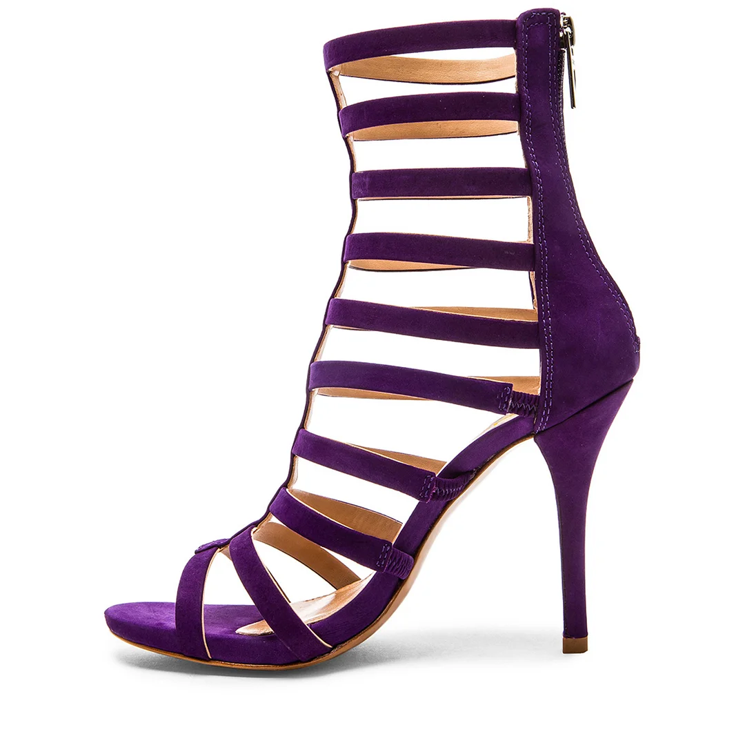 Purple Gladiator Heels Open Toe Strappy Stiletto Heels Sandals Nicepairs