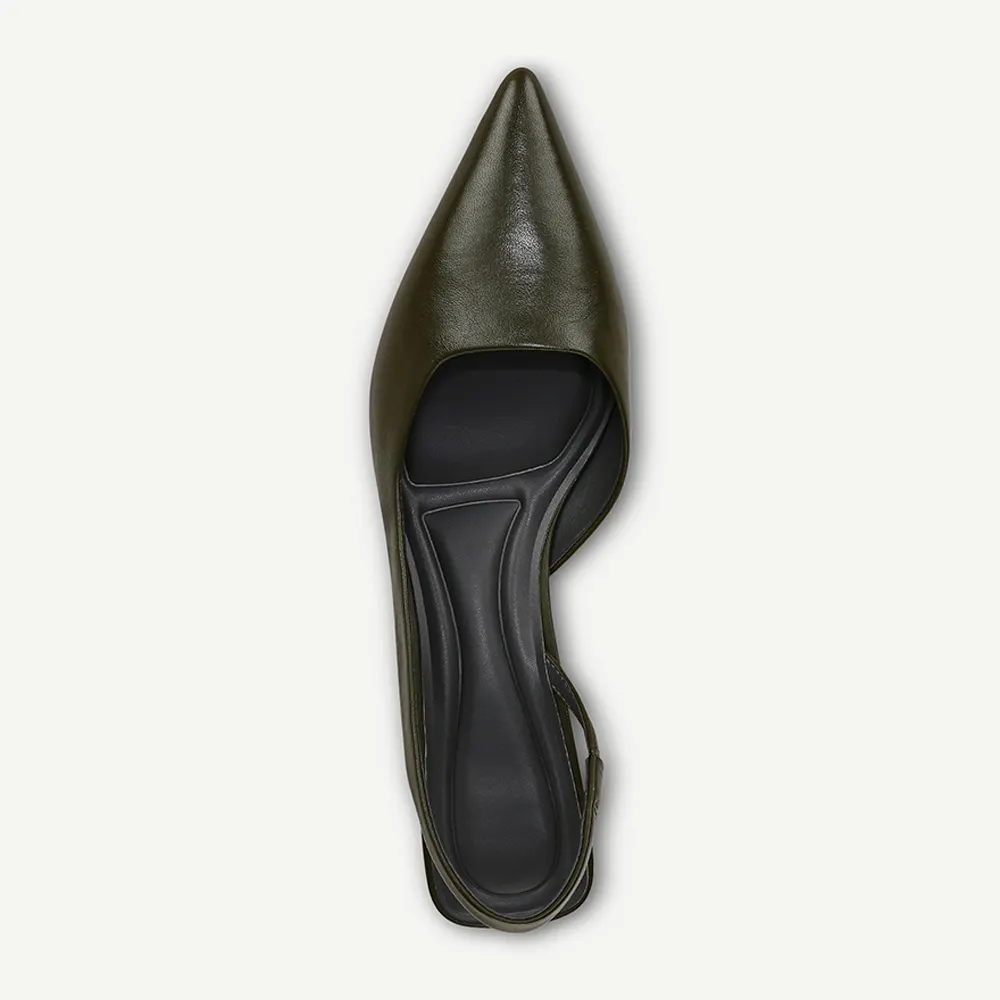 Pointed Toe Slingback Kitten Heel Olive Pumps Shoes for Women