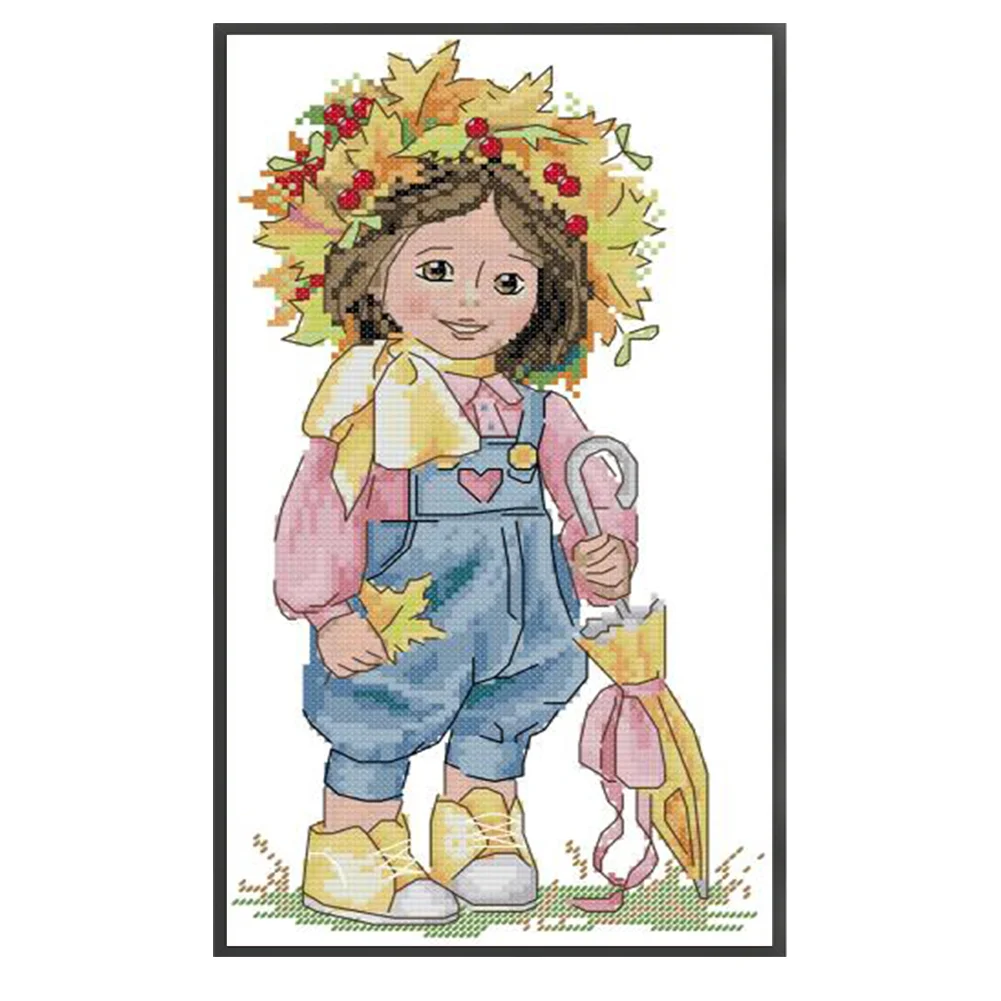 DIY Stamped Cross Stitch 14CT Partial Embroidery 19*33cm - Autumn Girl