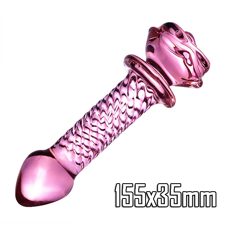 Clear Pink Rose Glass Butt Plug & Dildo