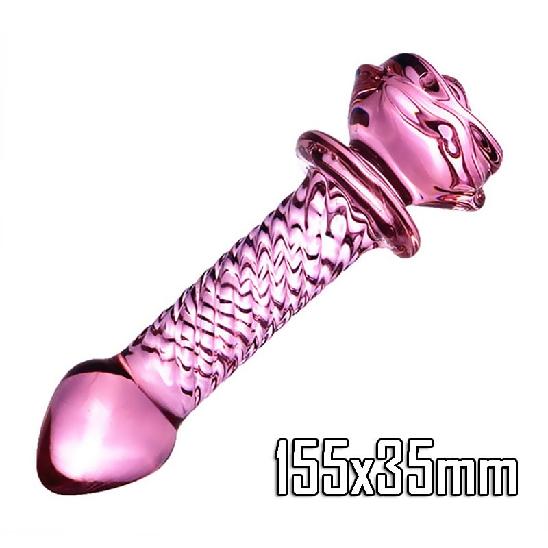 Glass Dildo Sex Toy Pink Rose Anal Plug