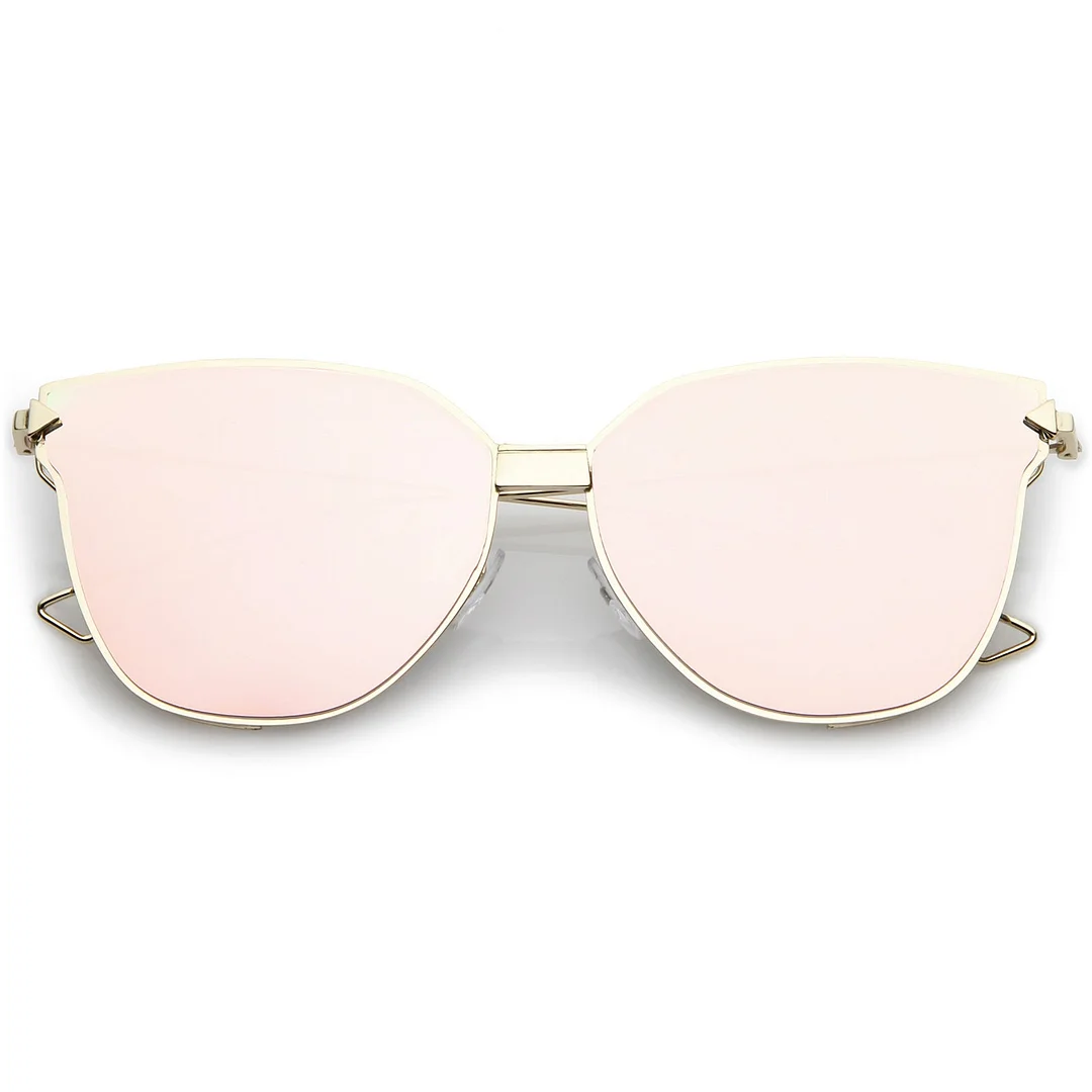 Oversize Cat Eye glasses With Mirrored Flat Lens And Wire Arms 59mm