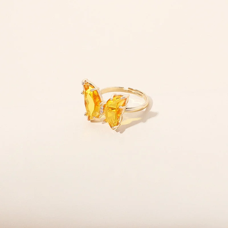 HZ 2020 New Korean Transparent Rhinestones Crystal Butterfly Colorful Acrylic Adjustable Rings for Women Girls Sweet Jewelry