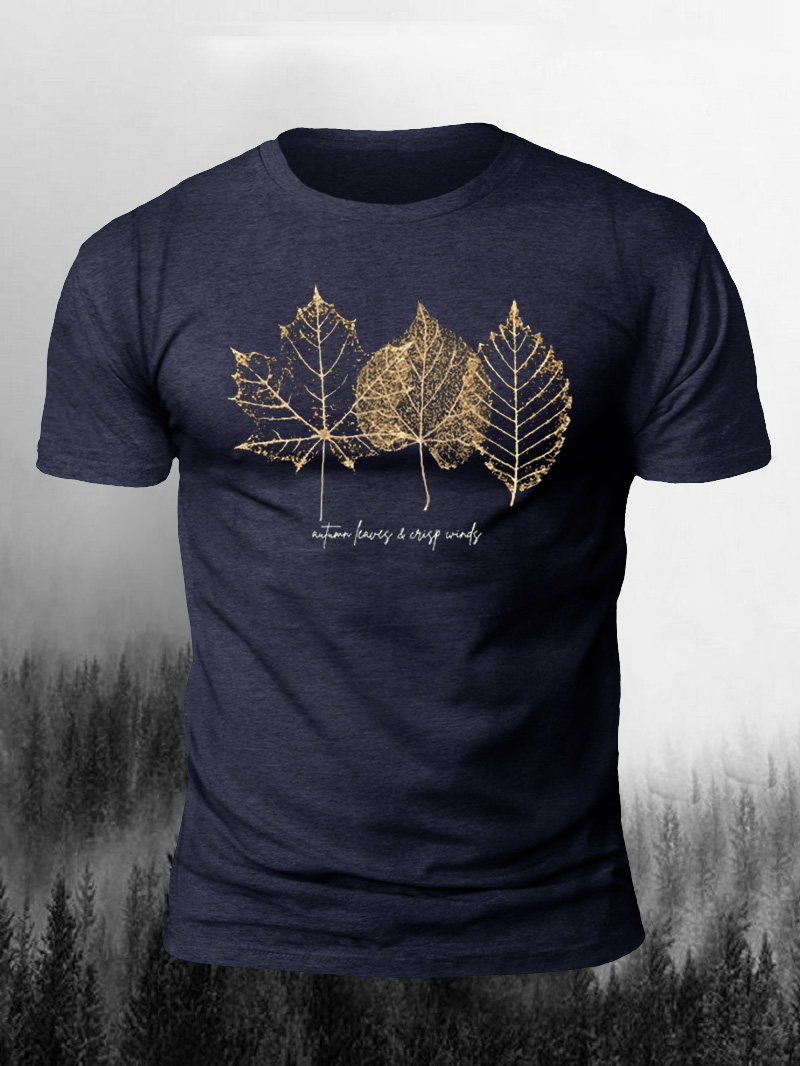 Men's Maple Leaf Print Casual Short Sleeve T-shirt
