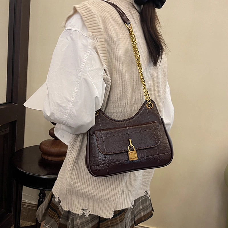 Women's Pu Leather Solid Color Vintage Style Sewing Thread Dumpling Shape Zipper Shoulder Bag4