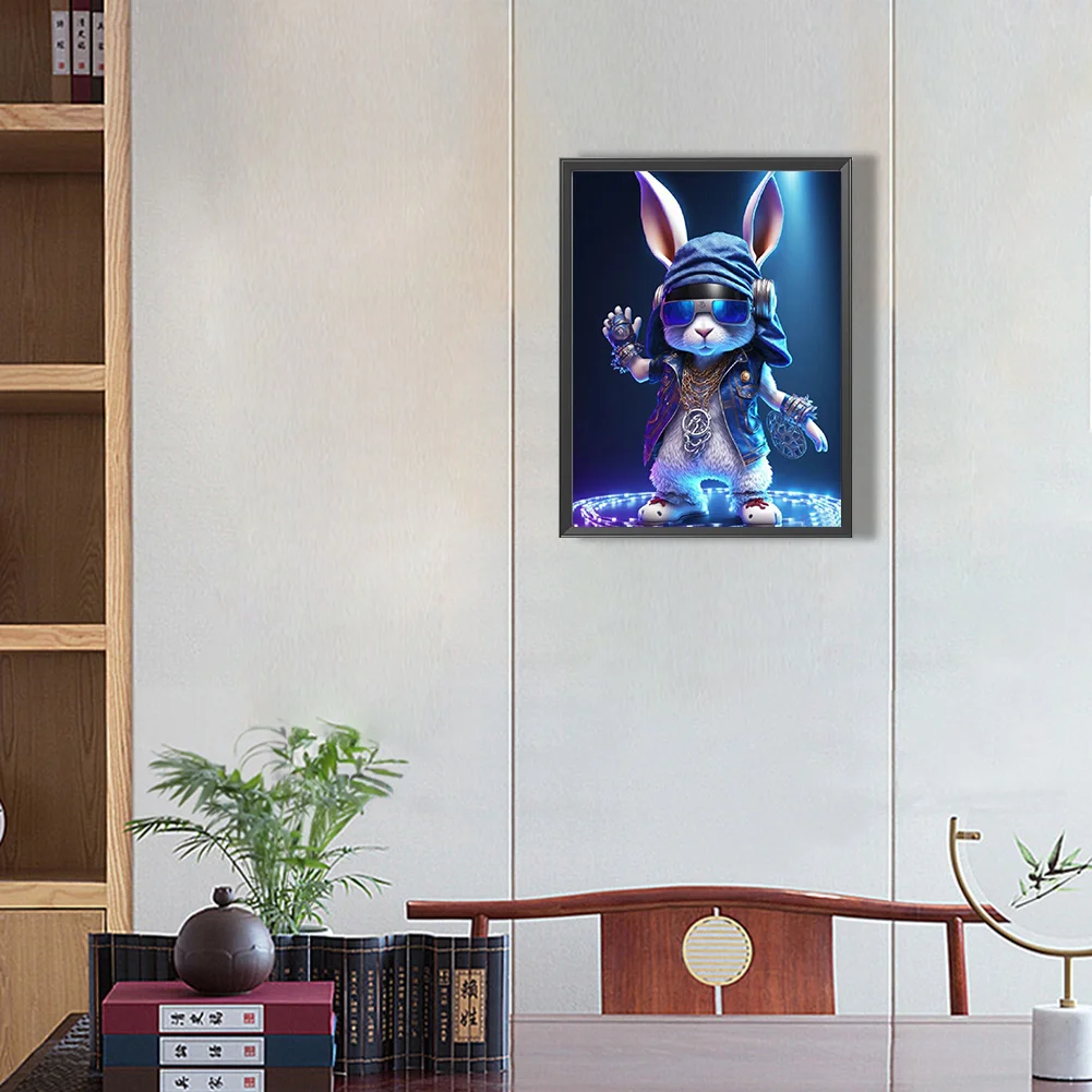 Full Round Diamond Painting 30*40cm - Rock Animal Rabbit On Stage