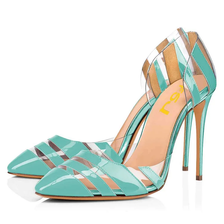 Turquoise heels with decorative soles