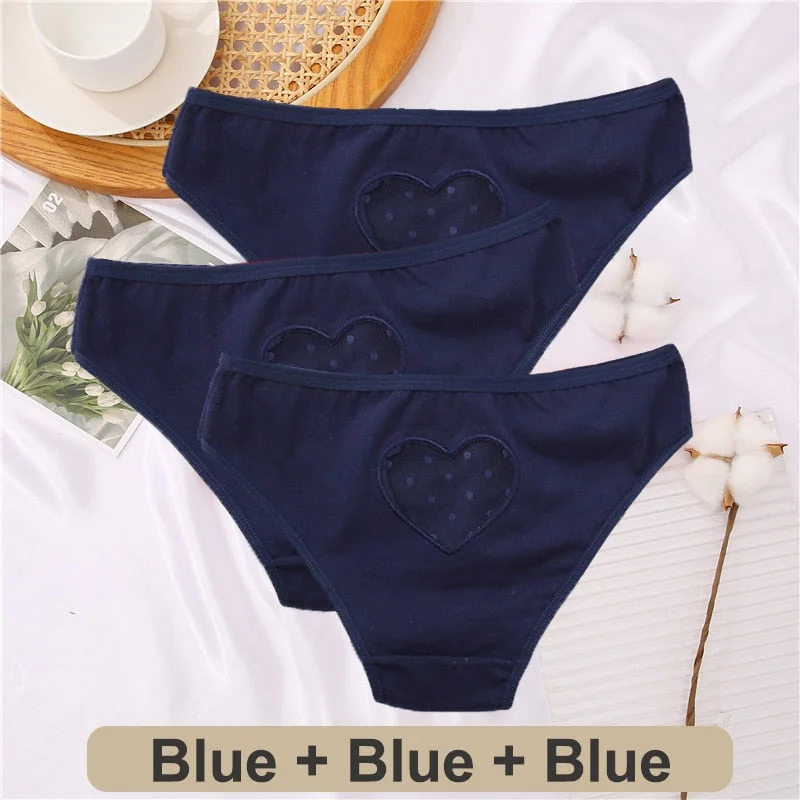 3PCS/Set Cotton Underwear Finetoo Design Back Hollow Lace Heart Panties Women Lingerie Female Underpanties Sexy Panties Intimate