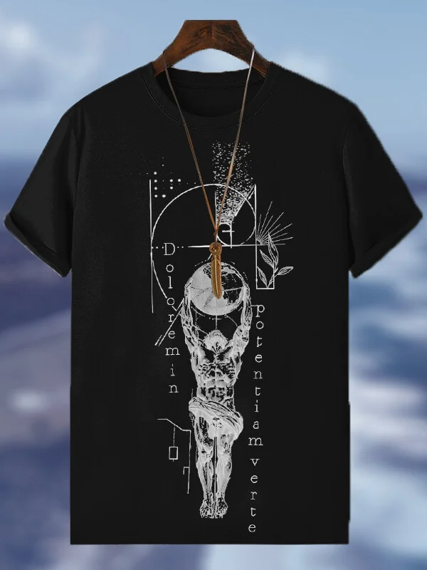 Men's Sculpture Drawing Power Myth Fitness Black Graphic Print Short Sleeve T-Shirt