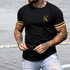 Men's Fashion K Print Color Matching Casual Slim Fit Short Sleeve T-Shirt by Inlyline