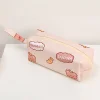 Cute Cartoon Bear Large Capacity Beige Canvas Storage Bag for Pens Student Stationery Organizing
