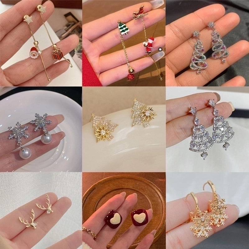 1 Pair Christmas Cute Christmas Tree Santa Claus Snowflake Copper Drop Earrings