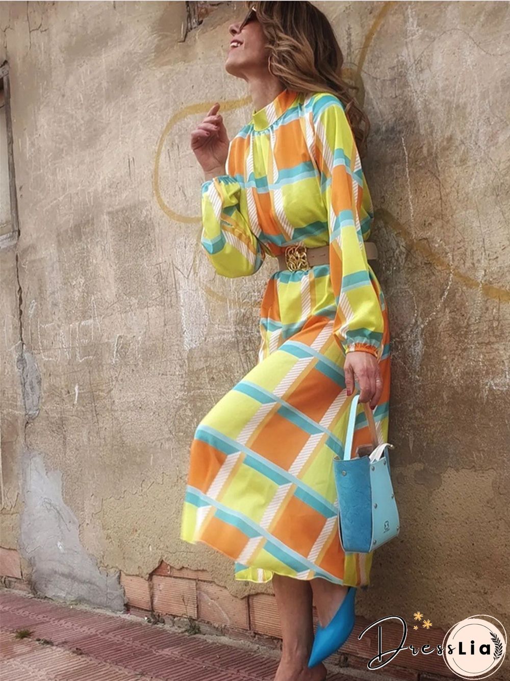 Casual and Loose Print A-line Dress with Waist Reduction