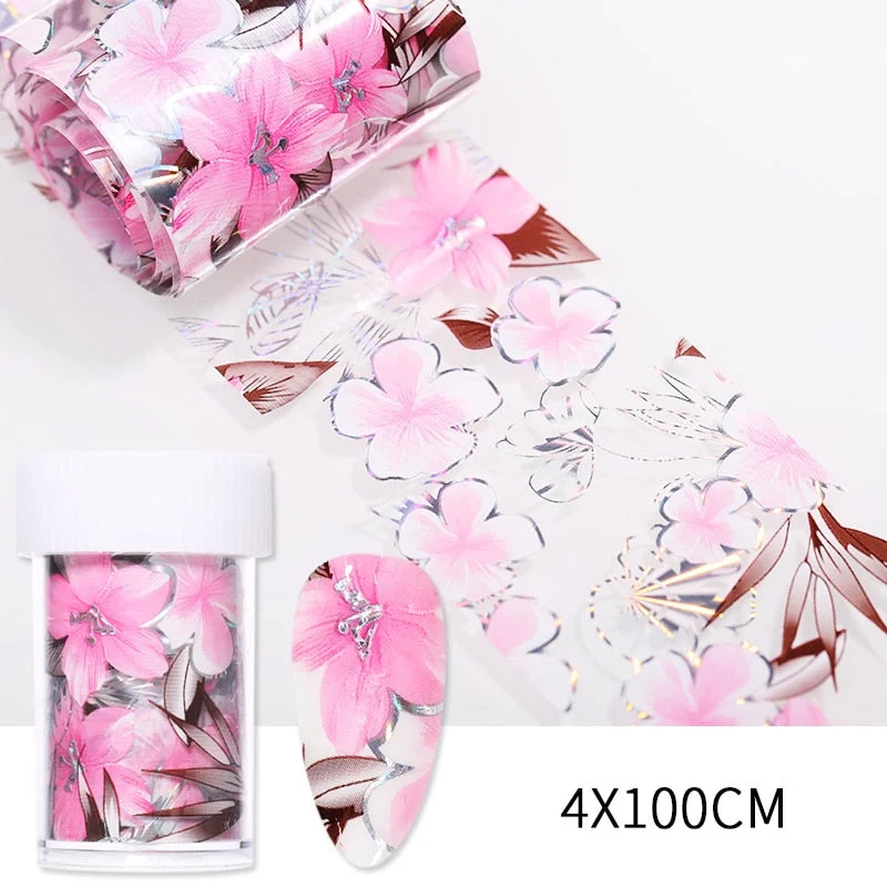 Colorful Floral Nail Foils Marble Series Pink Blue Foils Paper Nail Art Transfer Sticker Slider Decals Nail Art Decoration