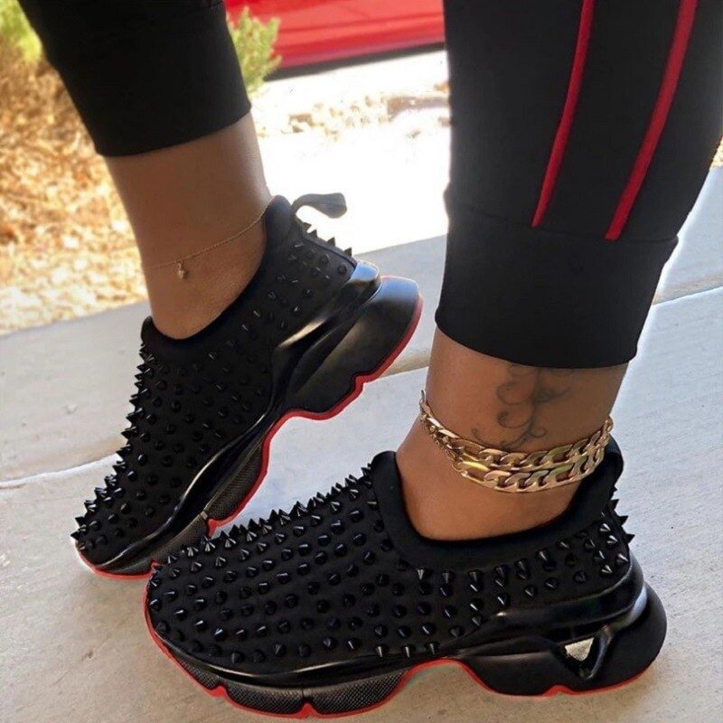 Rivet Flat Sneakers Women Vulcanize Shoes Leopard Wedges Shoes for Woman Sneakers Female Slip-On Casual Sports Shoes Plus Size
