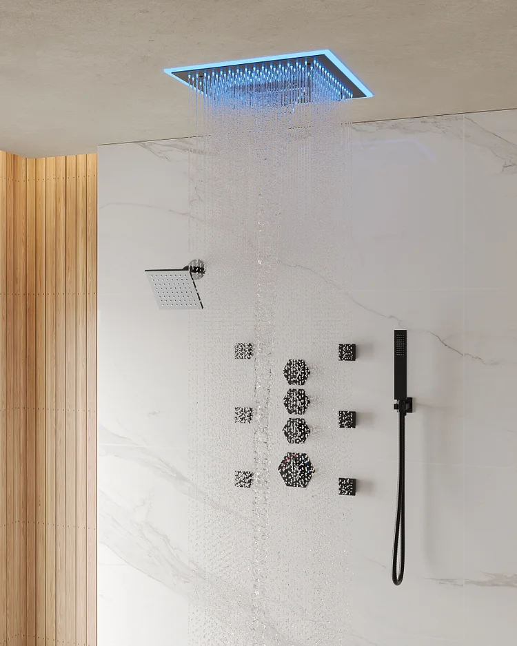 Dual Shower Heads Ceiling Mount LED Music Shower System SFS-1049-BK16