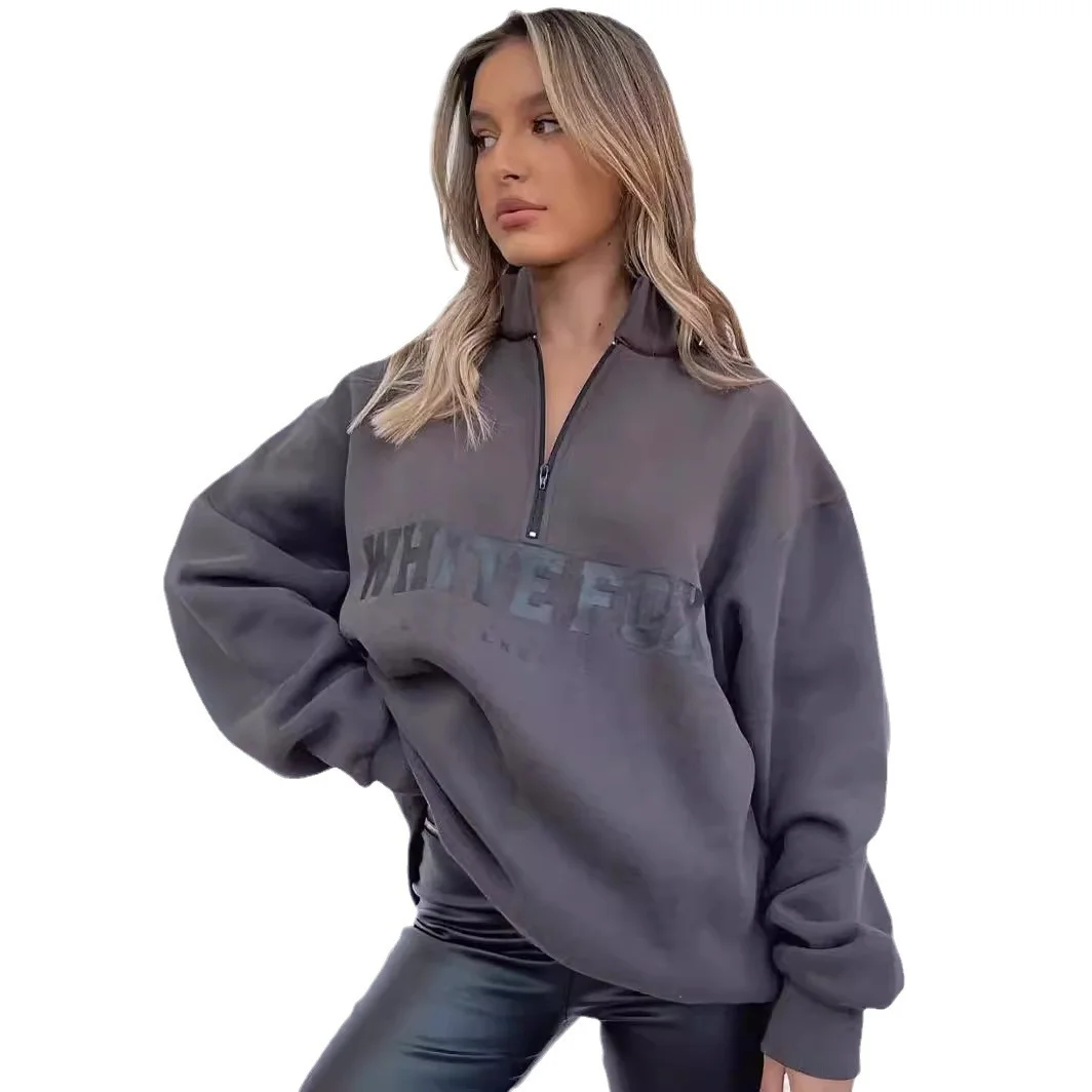 Nigikala Nigikala Autumn And Winter New Leisure Half-Necked Zipper Print Long-Sleeved Jacket