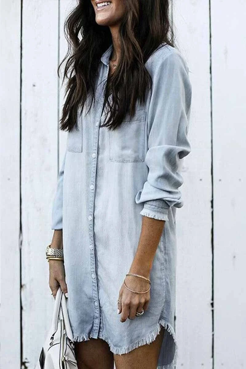 Loose Button Design 4 Colors Denim Tops