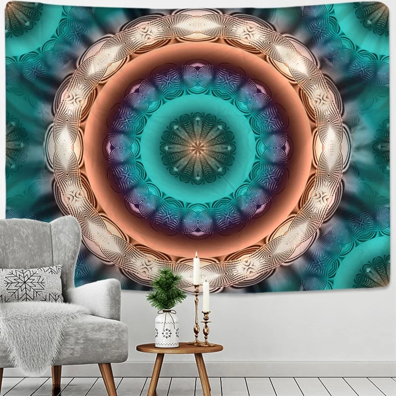 Radiant Mandala Tapestry Wall Hanging Psychedelic Colorful Hippie Tapiz Mystery Art Boho Style Home Decor
