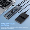 USB Hub, Aluminum 10-Port USB 3.0 Hub With 10 USB 3.0 Data Transfer Ports, USB Splitter With Individual Switch And 60W (12V/5A) Power Adapter