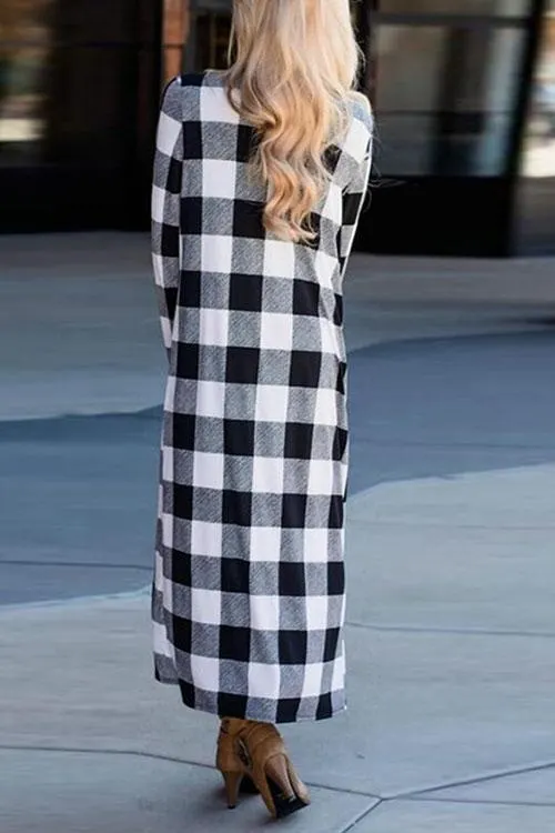 Casual Long Sleeve Plaid Cardigan