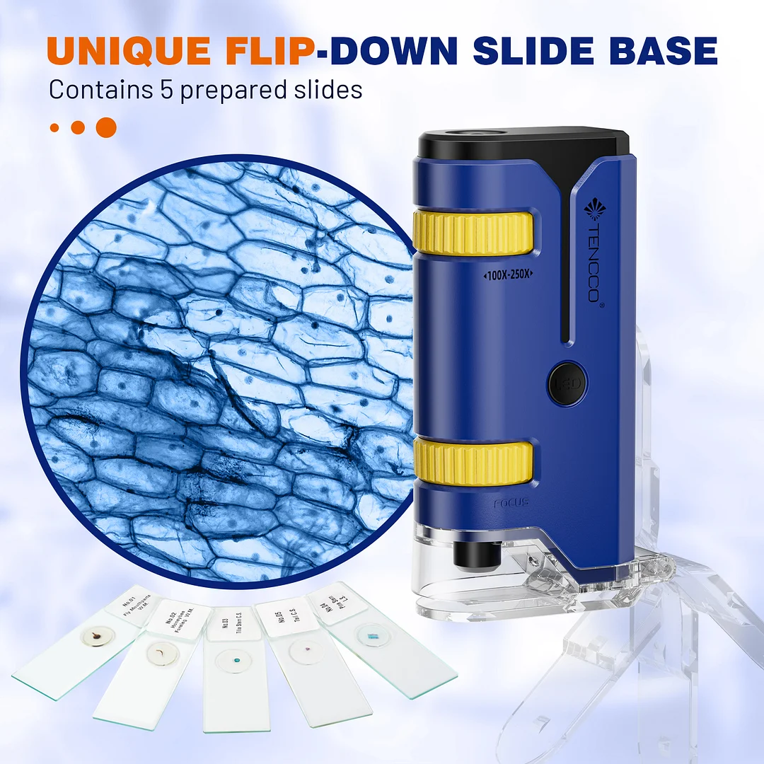 BEBANG 100X-250X Pocket Microscope, Portable Handheld Mini Microscope for Adults Kids （Blue）