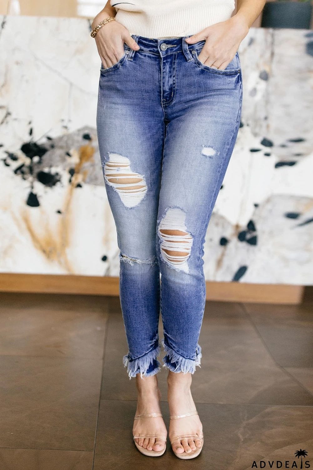 Distressed Mid Rise Skinny Denim Pants