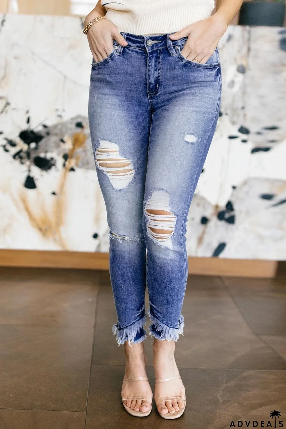 Distressed Mid Rise Skinny Denim Pants