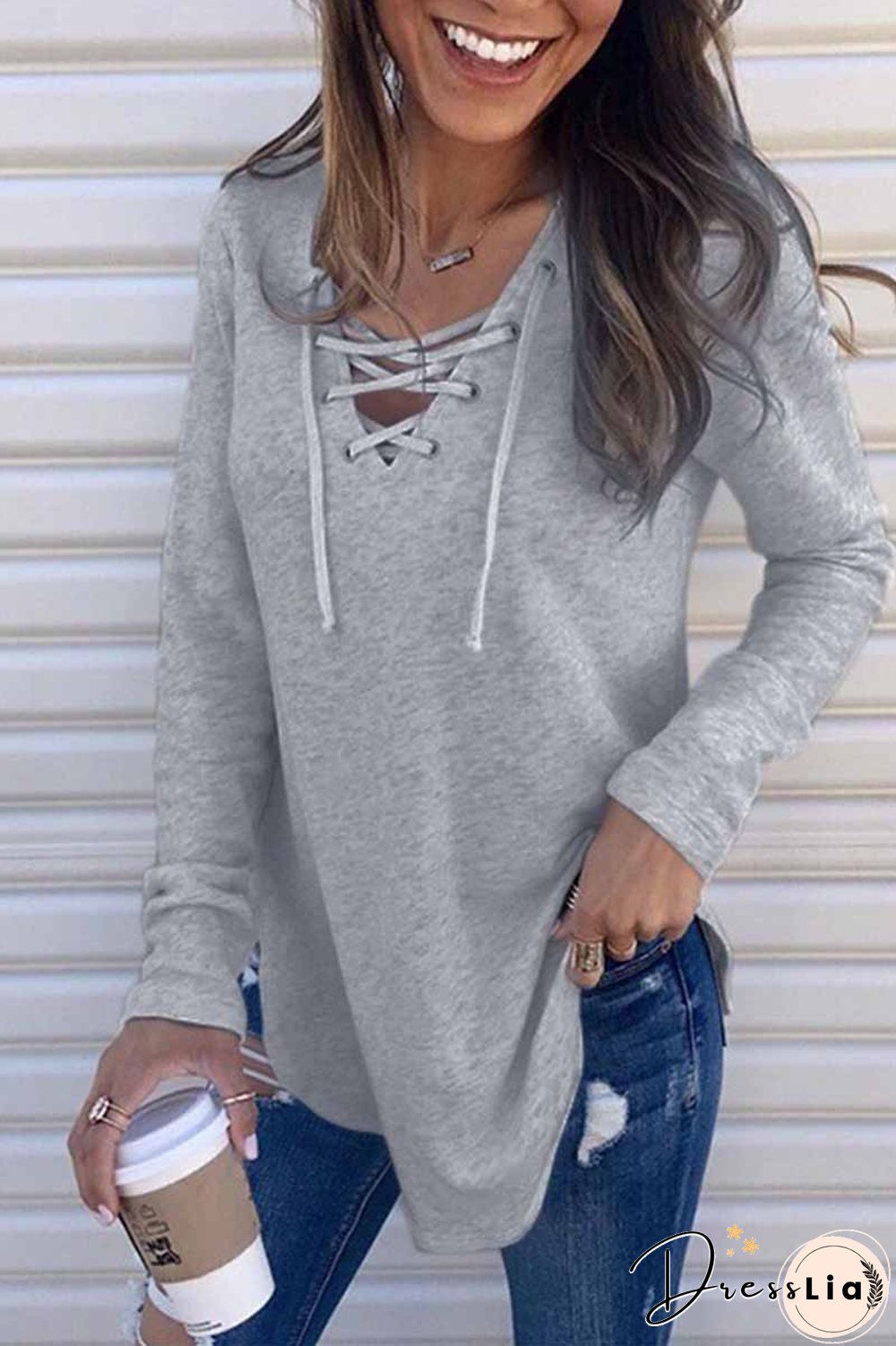 Solid Color V-neck Strap Top