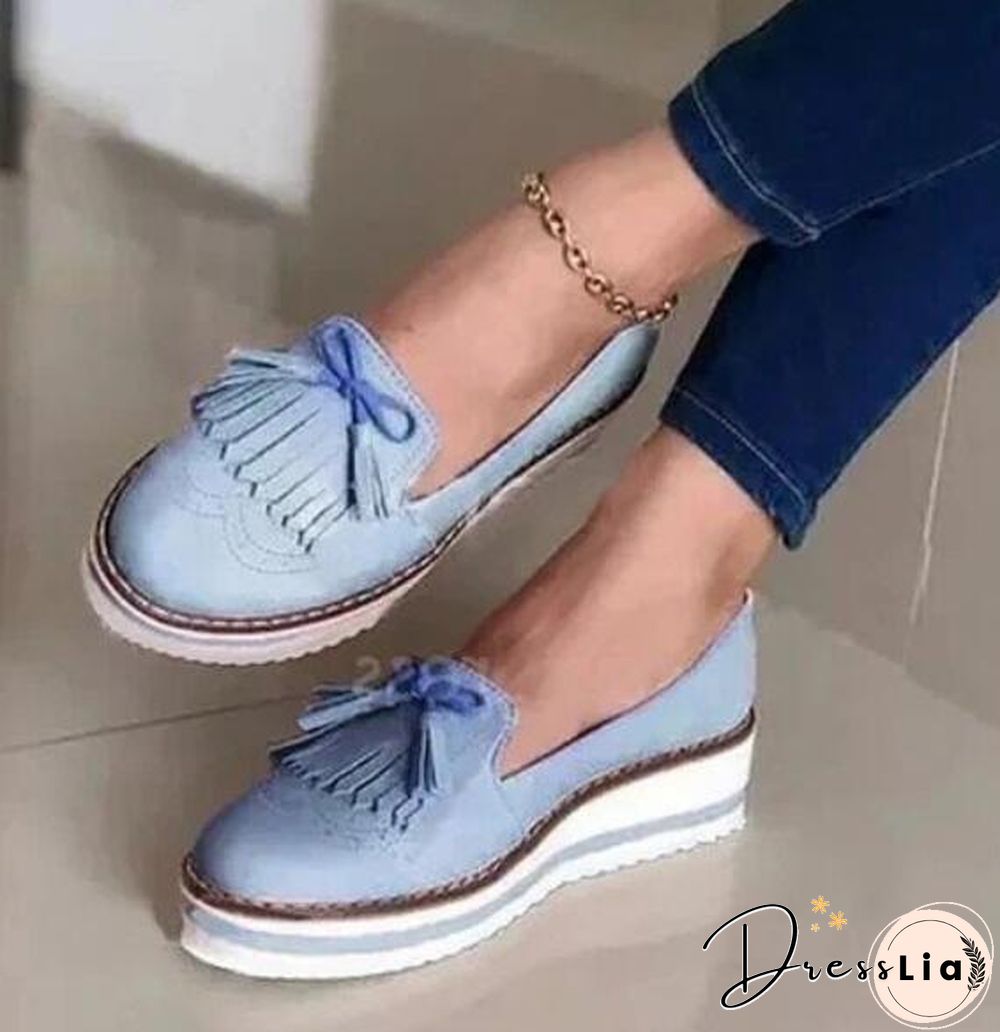 Women Loafers Platform Woman Slip on Sneakers Tassel Bowtie Women's Soft PU Leather Sewing Flat Female Shoes All Seasons