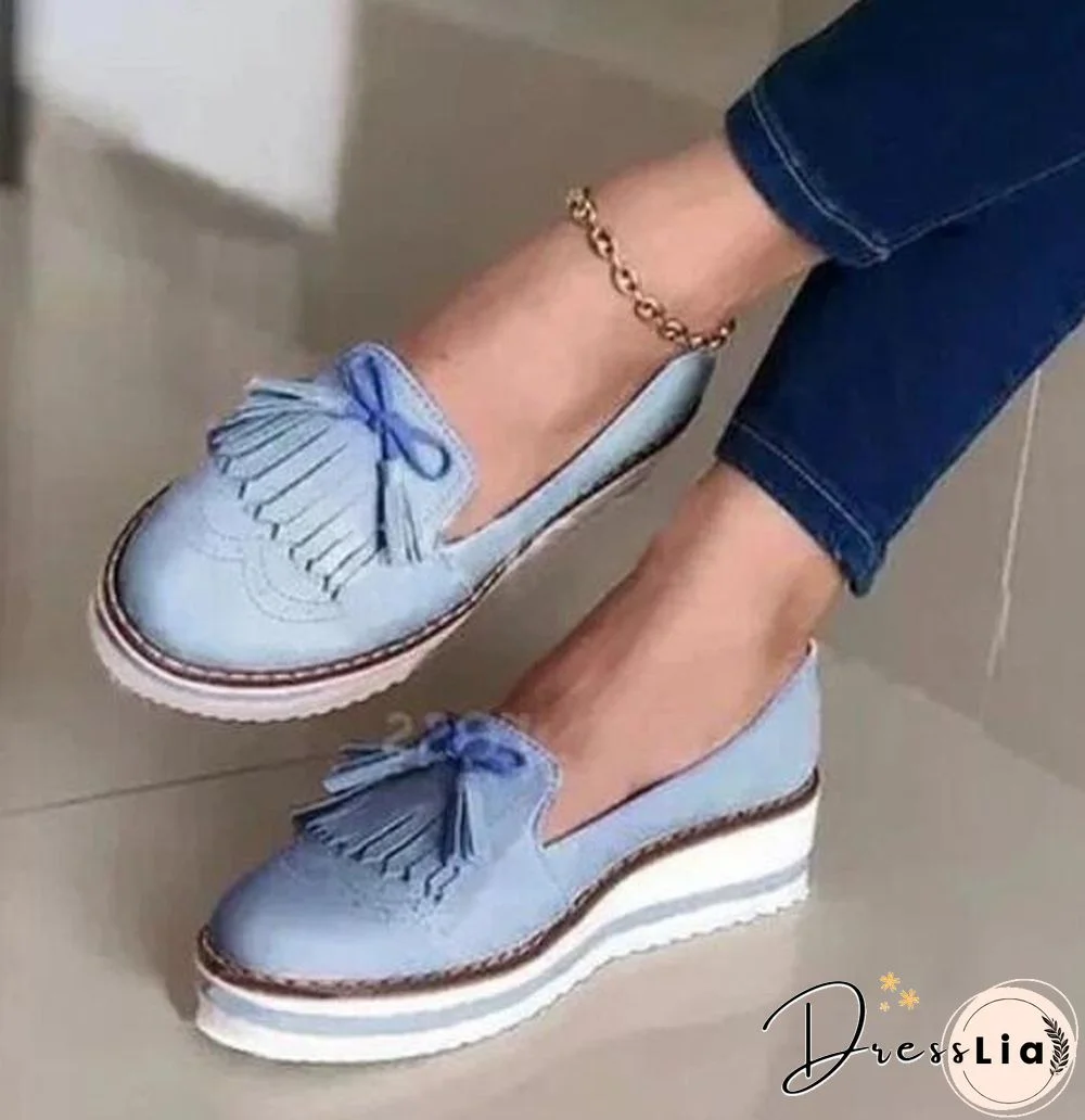 Women Loafers Platform Woman Slip on Sneakers Tassel Bowtie Women's Soft PU Leather Sewing Flat Female Shoes All Seasons