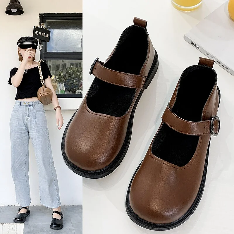 Qengg Shoes Women's 2022 Spring and Autumn New Casual Round Head Shallow Mouth British Style College Small Leather Shoes