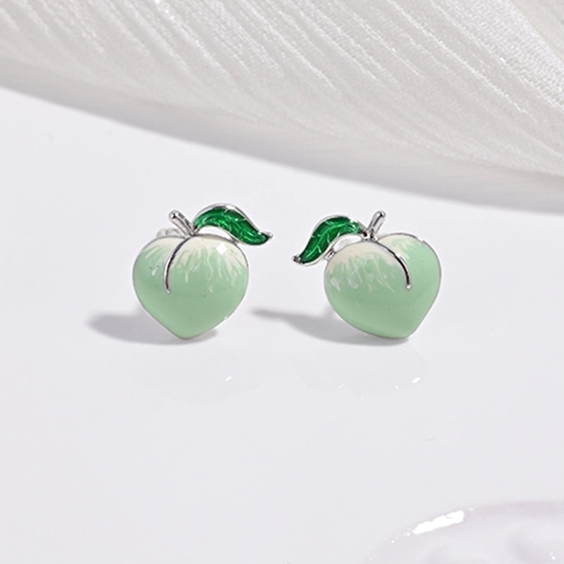 1 Pair 22K Gold Plated Rhodium Plated 925 Sterling Silver 925 Sterling Silver Earrings Peach Carrot Apple Ear Studs