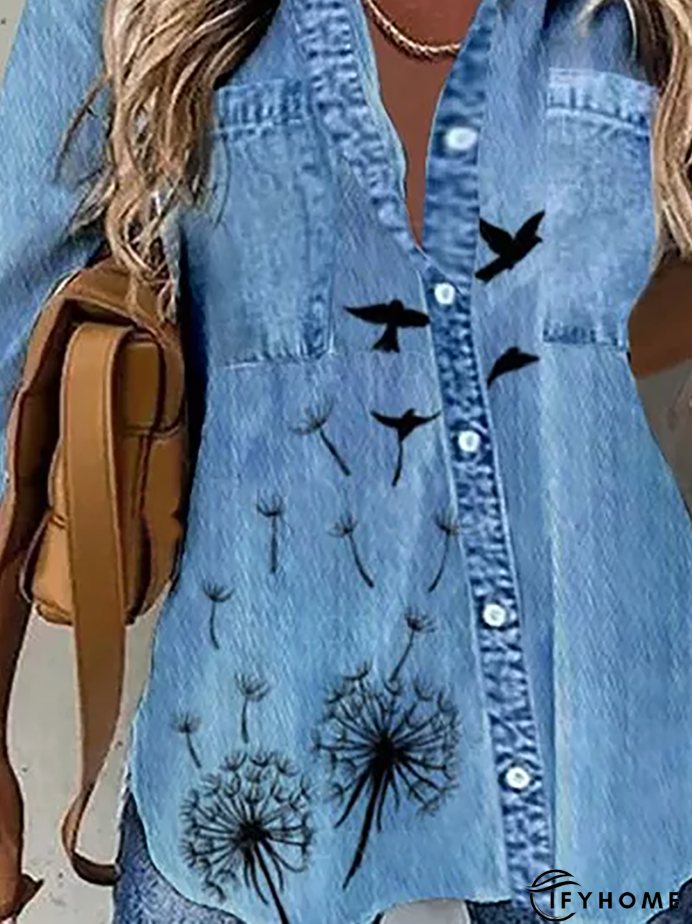 Denim Casual Printed Blouse | IFYHOME