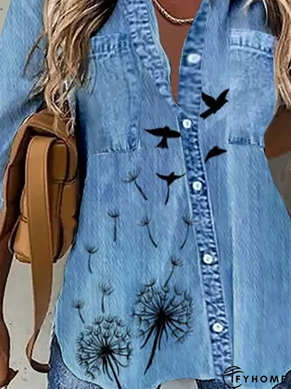 Denim Casual Printed Blouse | IFYHOME