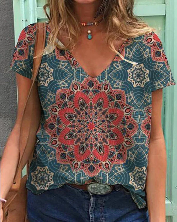 Mandala Vintage V-Neck Top