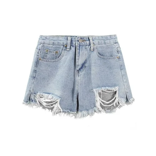 Shorts Women Hole Fashion Basic Korean Version Denim Loose Casual High Waist Harajuku Feminine Summer Classy Student Fit Trouser