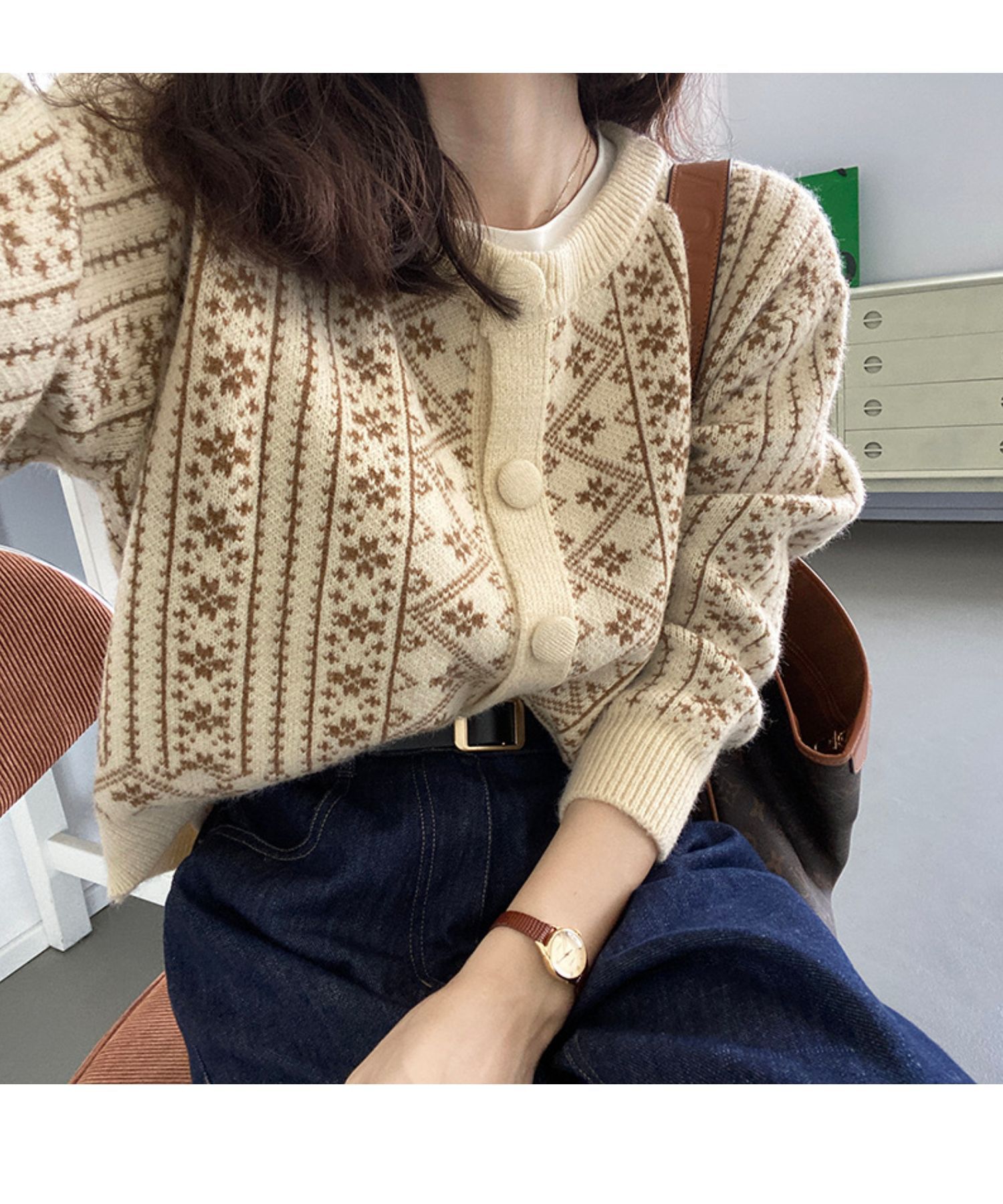 Woman Vintage O Neck Casual Knitwear