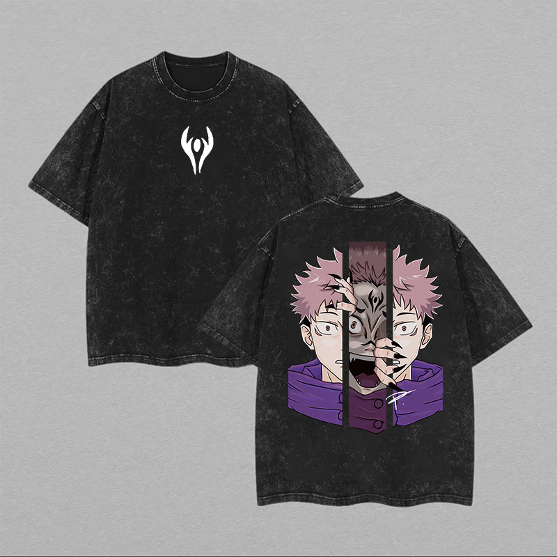Jujutsu Kaisen Yuji Itadori Printed Unisex Washed T-Shirt