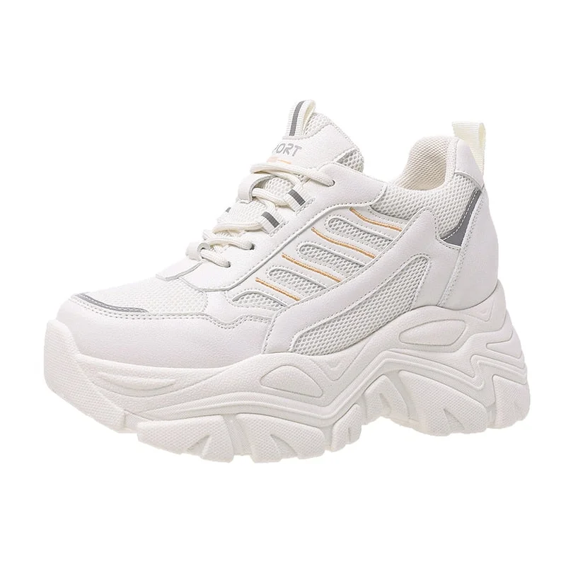 Spring Autumn Chunky Sneakers For Women 2022 Fashion Platform Vulcanized Shoes Woman Black Beige Thick Bottom Trainers