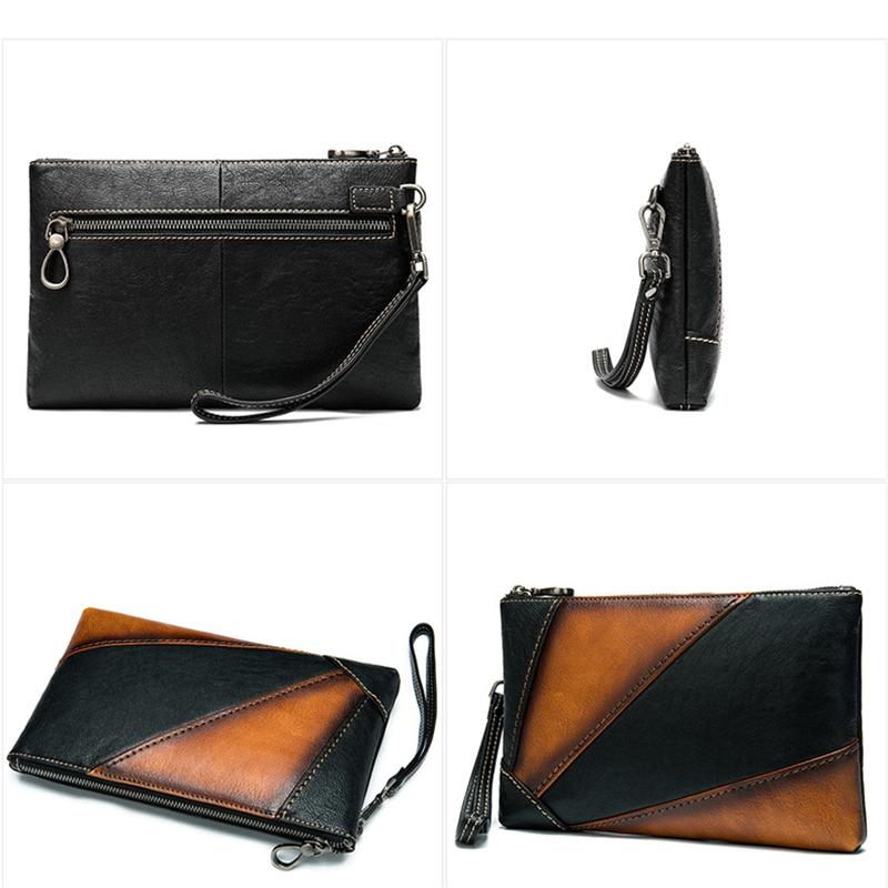 Mens Vintage Patchwork Leather Business Casual Clutch Bags