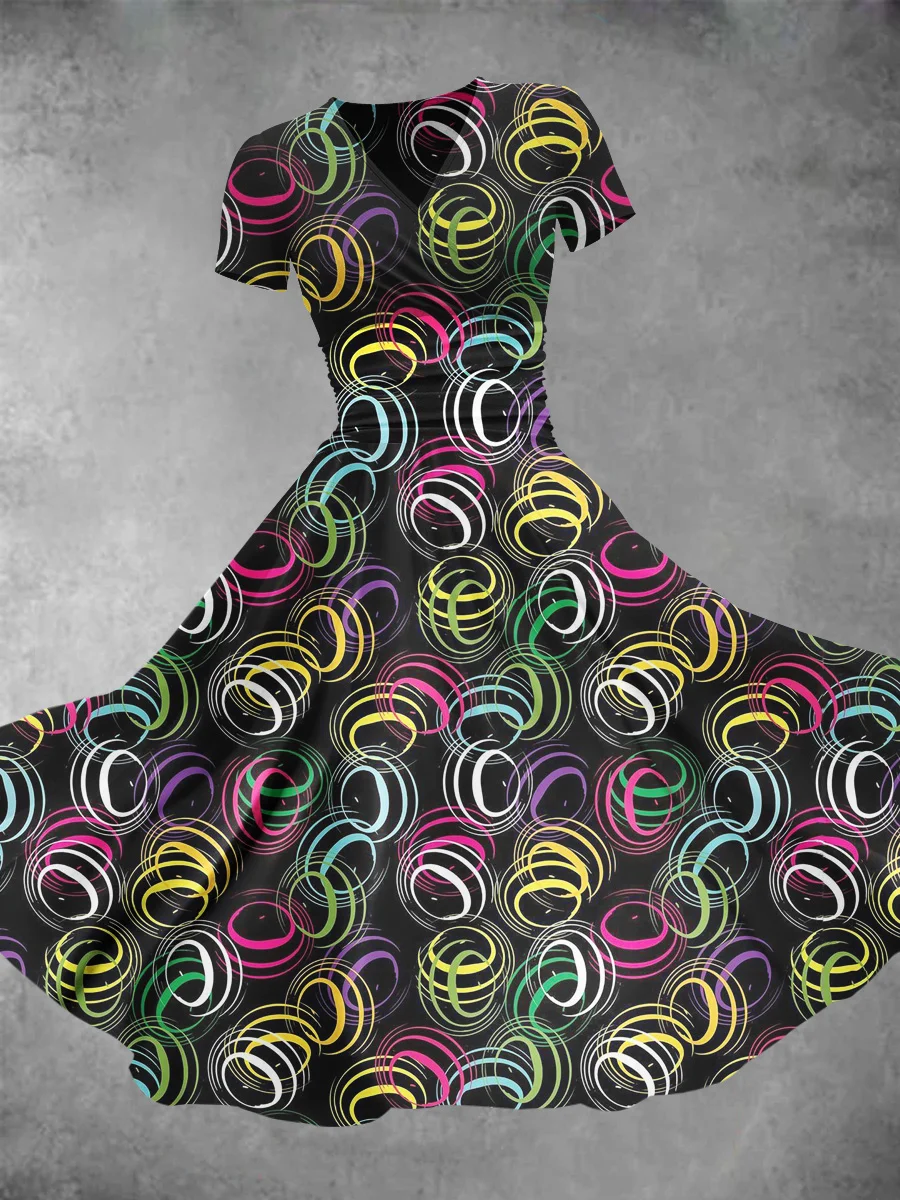 Women's Geometry Swirl Seamless Repeat Pattern Printed Maxi Dress