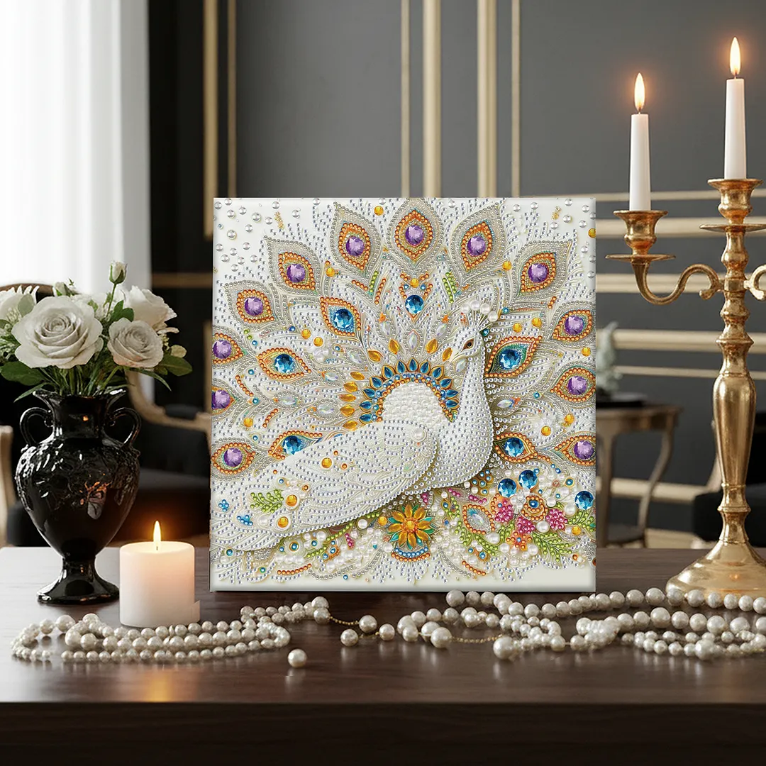 Peacock DIY Special Shape Drill Diamond Art Pearl Painting Kit with Frame 25x25cm Art Craft Pearl Diamond Painting for Adults Beginners Home Decor