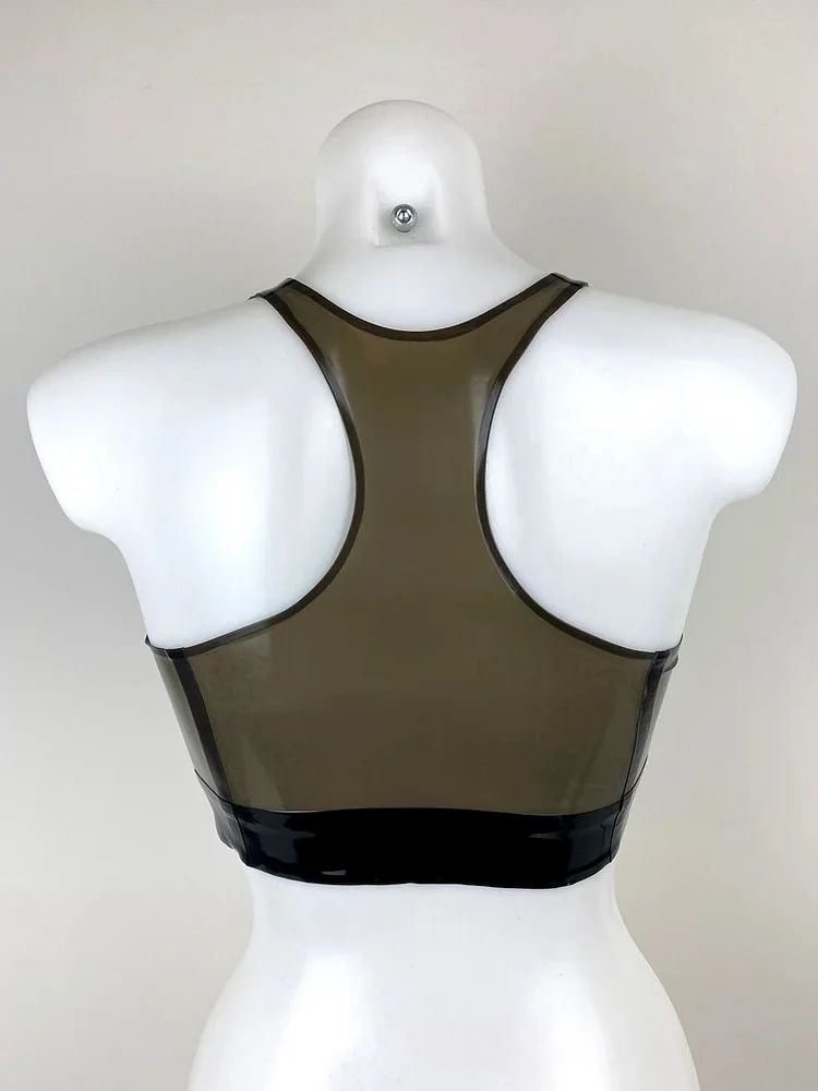 Women Latex Bra Translucent Dark Green Racer Back Bralette