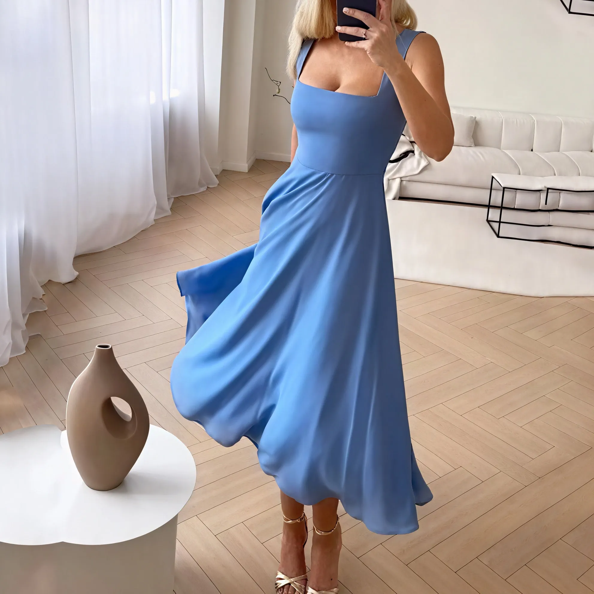 Couture-moda | Women's Elegant Sleeveless Solid Color Dresses - Image 3