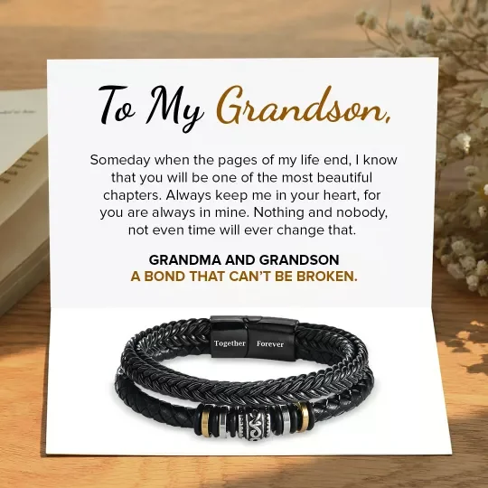 To My Grandson Leather Bracelet "A BOND THAT CAN’T BE BROKEN“ Inspirational Gifts for Grandson